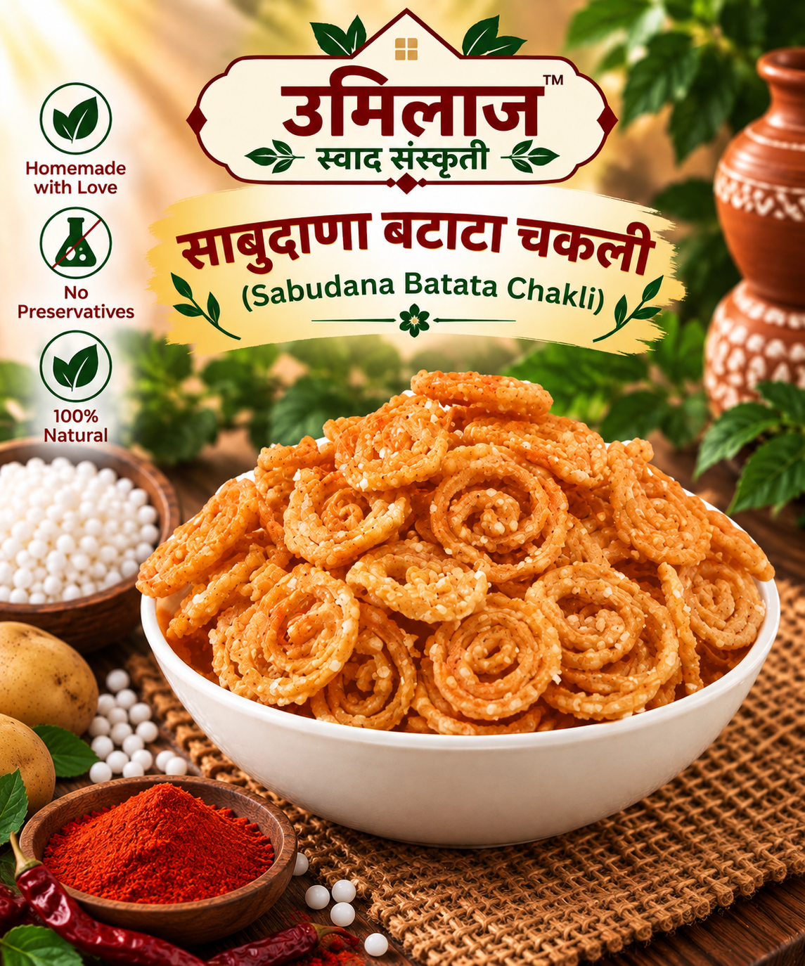Sabudana Batata Chakli (Laal Tikhat)